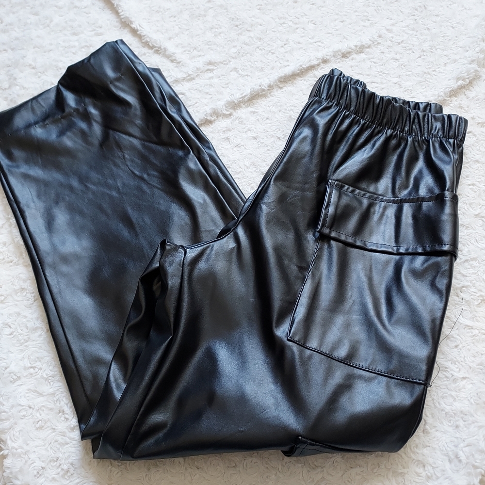 Love Faux Leather Black Pants Medium Grunge Edgy Rocker Pleather Moody